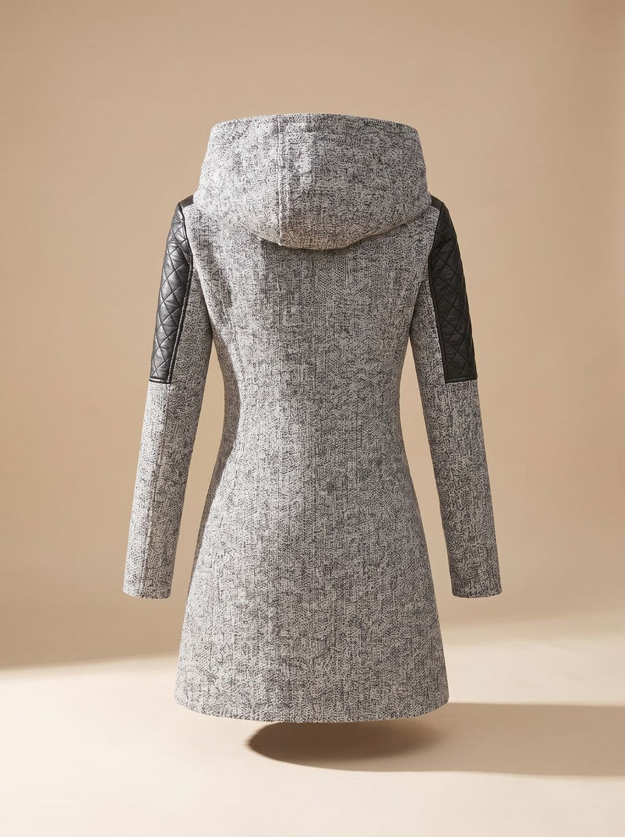 Vantessa - Hooded Quilted-Panel Wool-Blend Coat Cold Weather — view 2 of 7