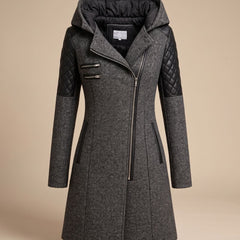 Vantessa - Hooded Quilted-Panel Wool-Blend Coat Cold Weather — view 3 of 7