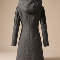 Vantessa - Hooded Quilted-Panel Wool-Blend Coat Cold Weather — view 4 of 7