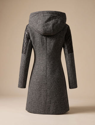 Vantessa - Hooded Quilted-Panel Wool-Blend Coat Cold Weather — view 4 of 7