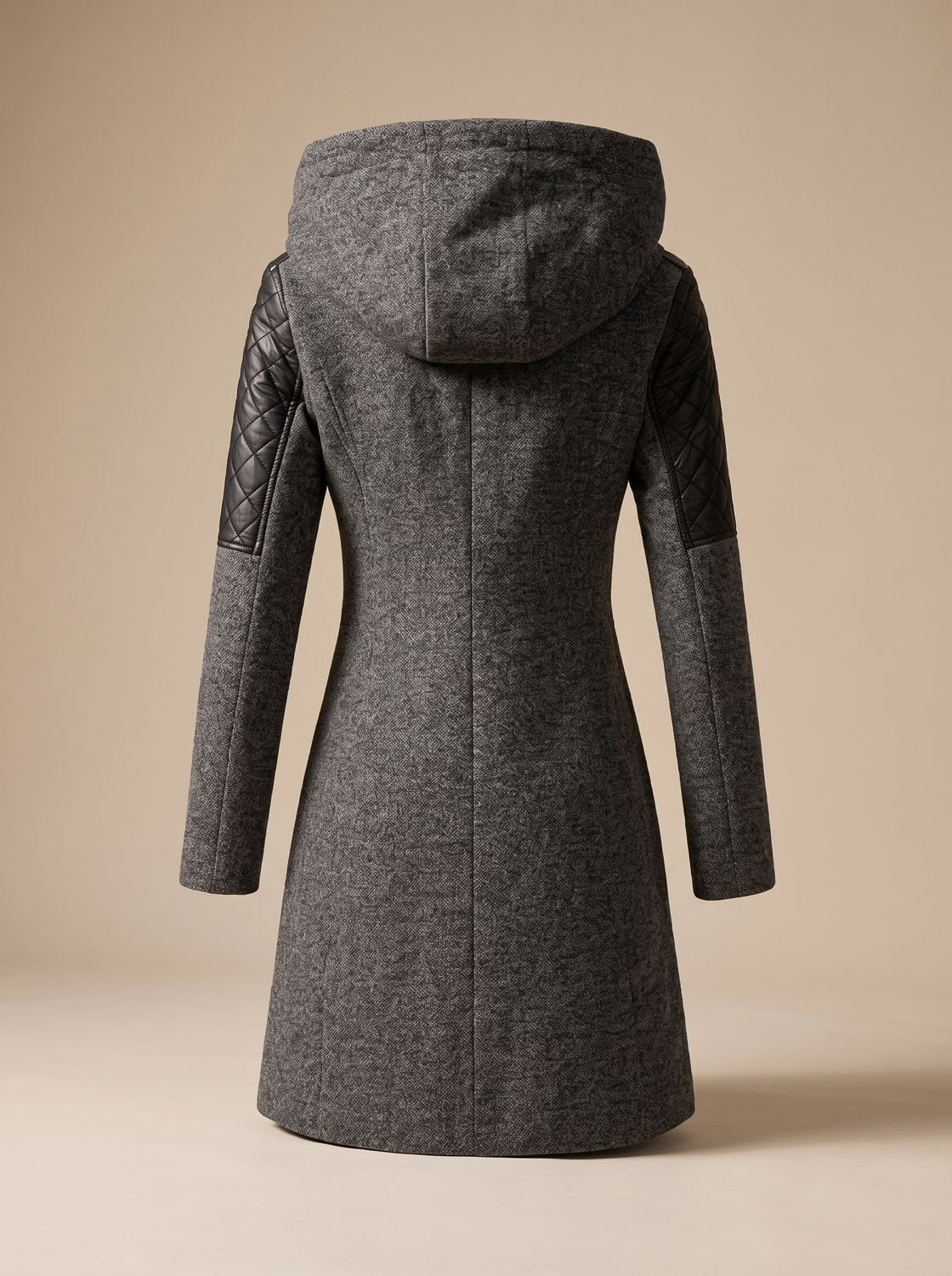 Vantessa - Hooded Quilted-Panel Wool-Blend Coat Cold Weather — view 4 of 7