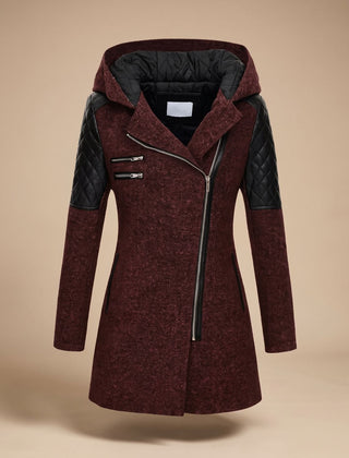 Vantessa - Hooded Quilted-Panel Wool-Blend Coat Cold Weather — view 5 of 7