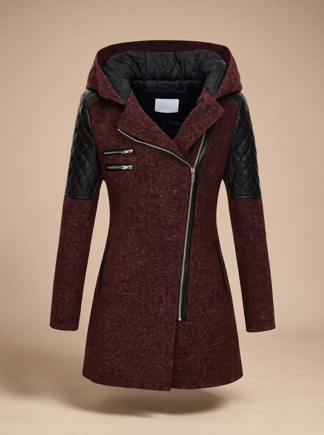 Vantessa - Hooded Quilted-Panel Wool-Blend Coat Cold Weather — view 5 of 7