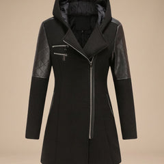Vantessa - Hooded Quilted-Panel Wool-Blend Coat Cold Weather — view 6 of 7