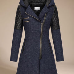 Vantessa - Hooded Quilted-Panel Wool-Blend Coat Cold Weather — view 7 of 7