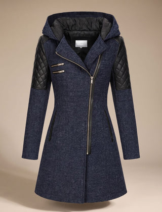 Vantessa - Hooded Quilted-Panel Wool-Blend Coat Cold Weather — view 7 of 7