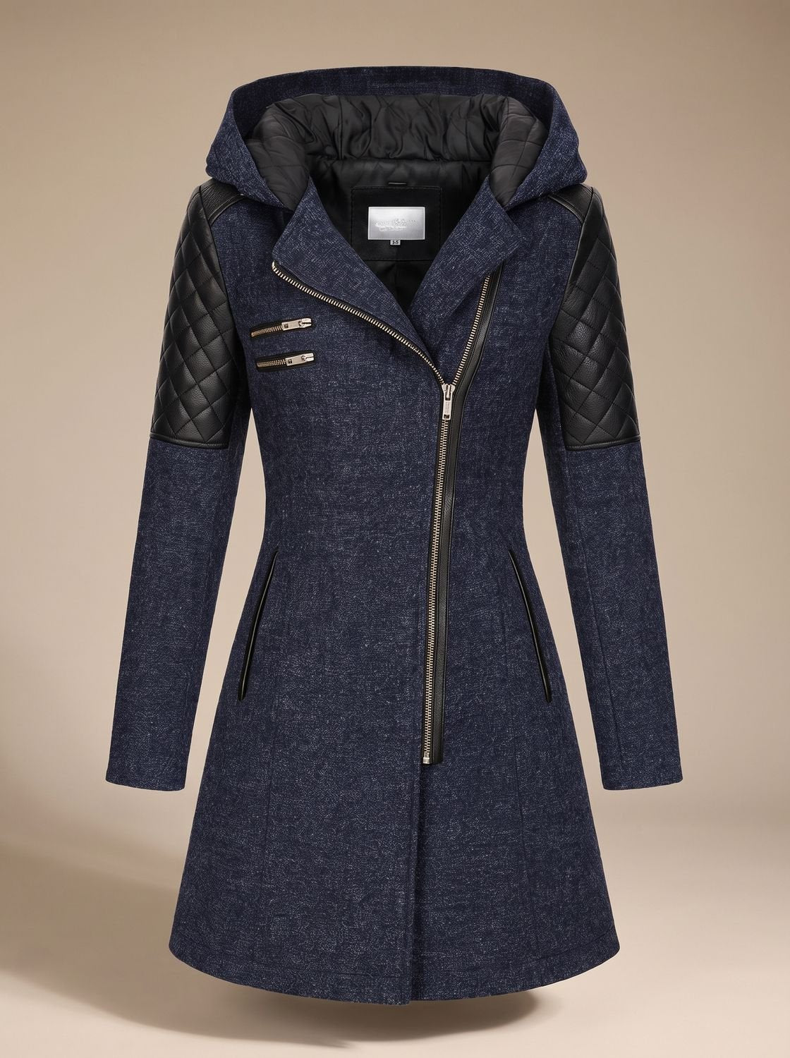 Vantessa - Hooded Quilted-Panel Wool-Blend Coat Cold Weather — view 7 of 7