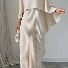Verallure - Cape Overlay Pleated Formal Maxi Dress