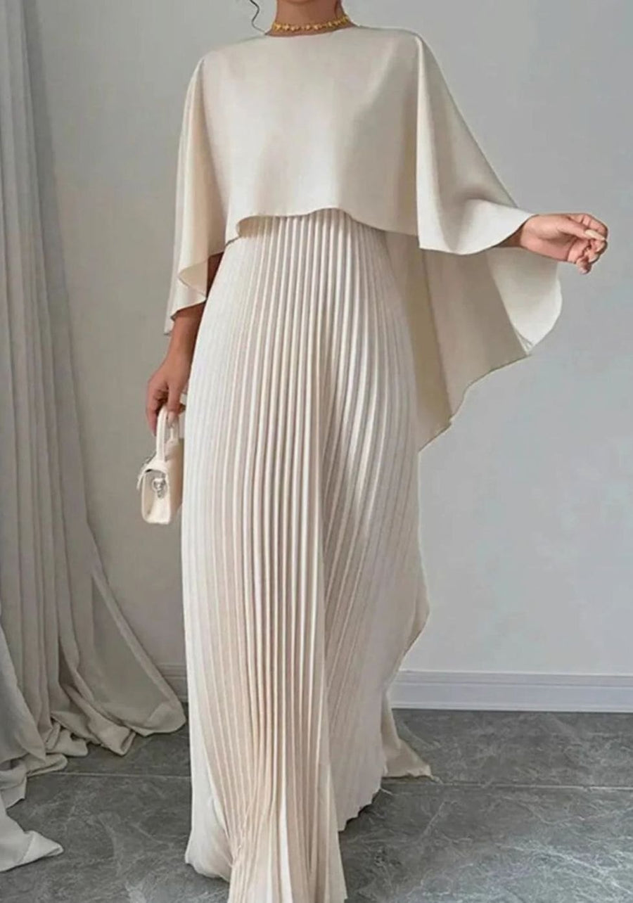 Verallure - Cape Overlay Pleated Formal Maxi Dress