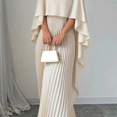 Verallure - Cape Overlay Pleated Formal Maxi Dress — view 3 of 5