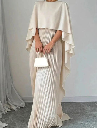 Verallure - Cape Overlay Pleated Formal Maxi Dress — view 3 of 5