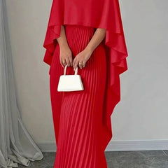 Verallure - Cape Overlay Pleated Formal Maxi Dress — view 4 of 5