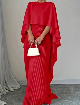 Verallure - Cape Overlay Pleated Formal Maxi Dress — view 4 of 5