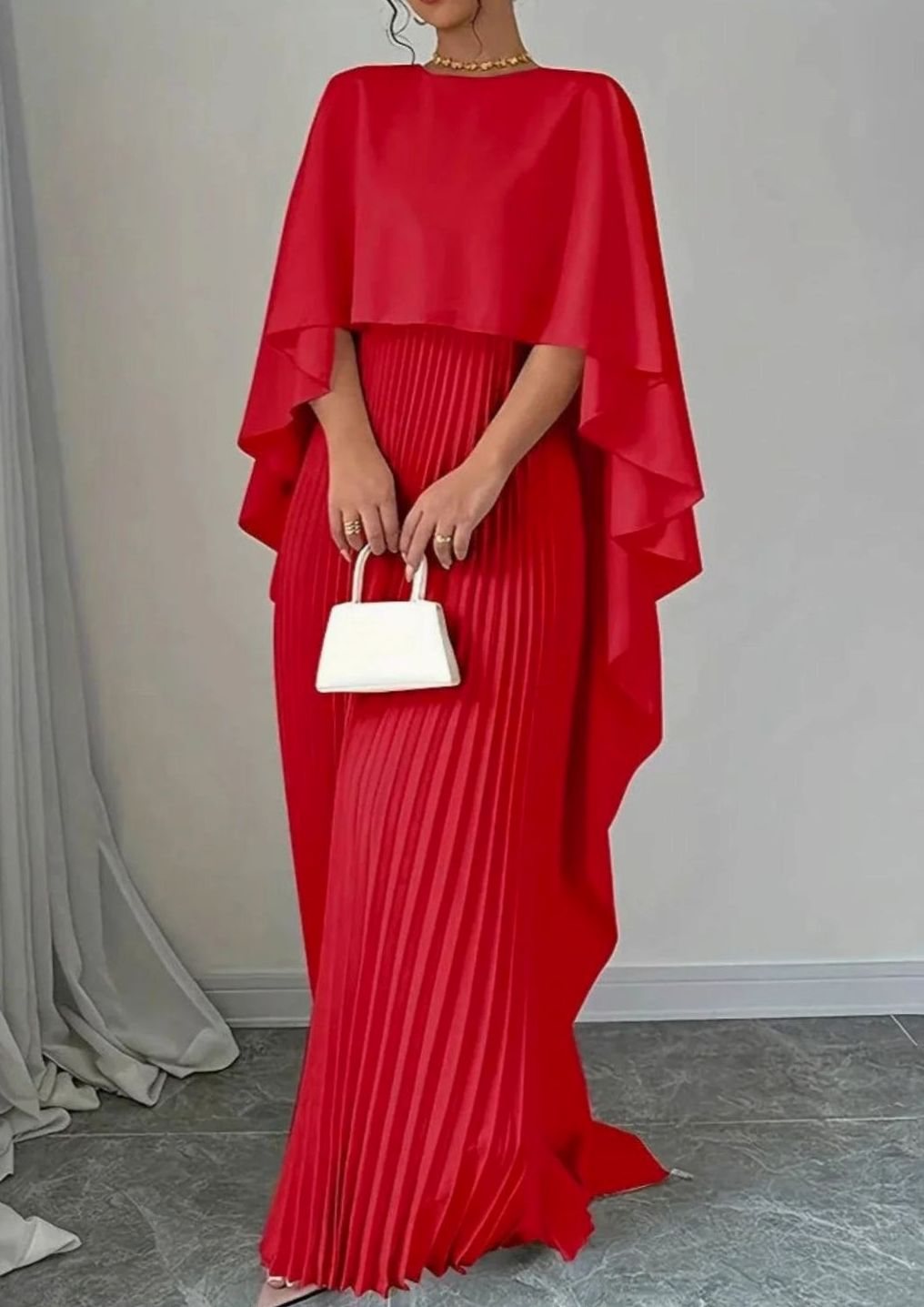 Verallure - Cape Overlay Pleated Formal Maxi Dress — view 4 of 5