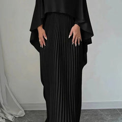 Verallure - Cape Overlay Pleated Formal Maxi Dress — view 5 of 5