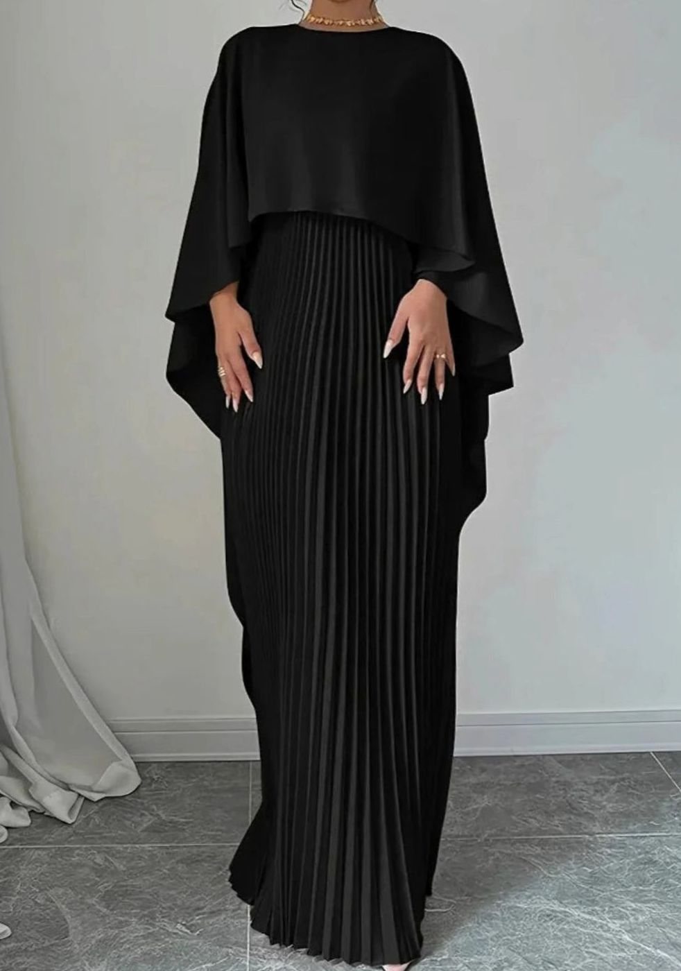 Verallure - Cape Overlay Pleated Formal Maxi Dress — view 5 of 5