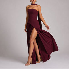 Solvinne - Strapless Scarf Neck Maxi Dress Wedding Guest Evening — view 10 of 10