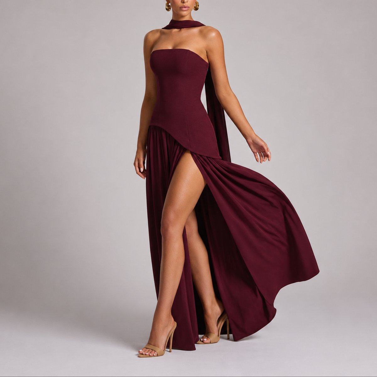 Solvinne - Strapless Scarf Neck Maxi Dress Wedding Guest Evening — view 10 of 10