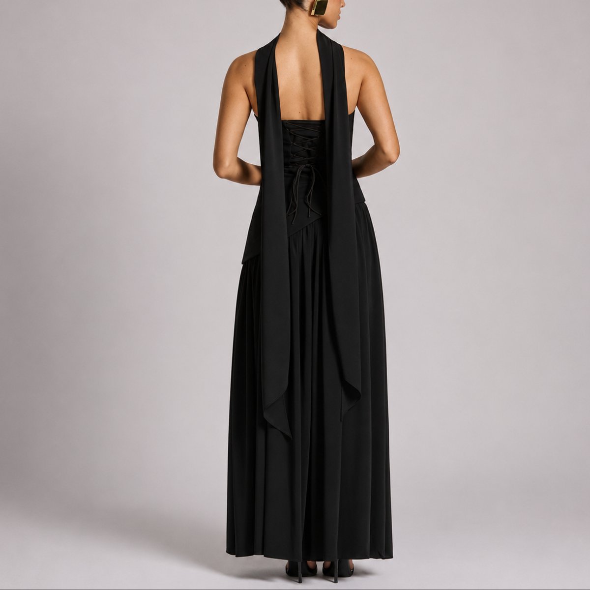 Solvinne - Strapless Scarf Neck Maxi Dress Wedding Guest Evening — view 4 of 10