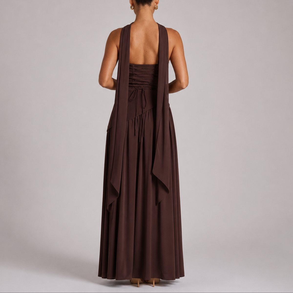Solvinne - Strapless Scarf Neck Maxi Dress Wedding Guest Evening — view 6 of 10
