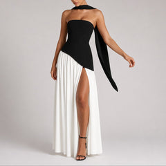 Solvinne - Strapless Scarf Neck Maxi Dress Wedding Guest Evening — view 7 of 10