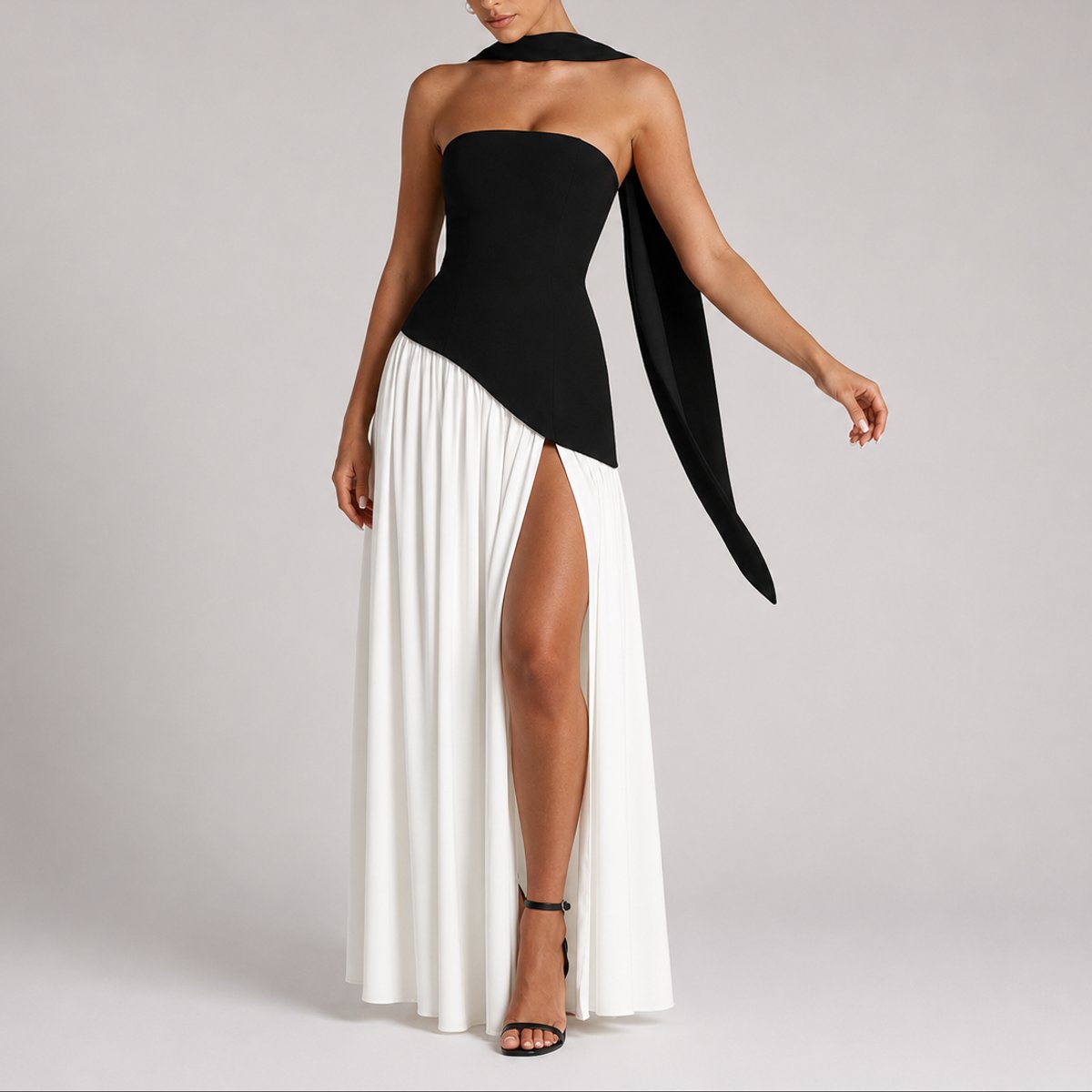 Solvinne - Strapless Scarf Neck Maxi Dress Wedding Guest Evening — view 7 of 10