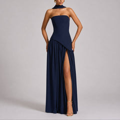 Solvinne - Strapless Scarf Neck Maxi Dress Wedding Guest Evening — view 8 of 10