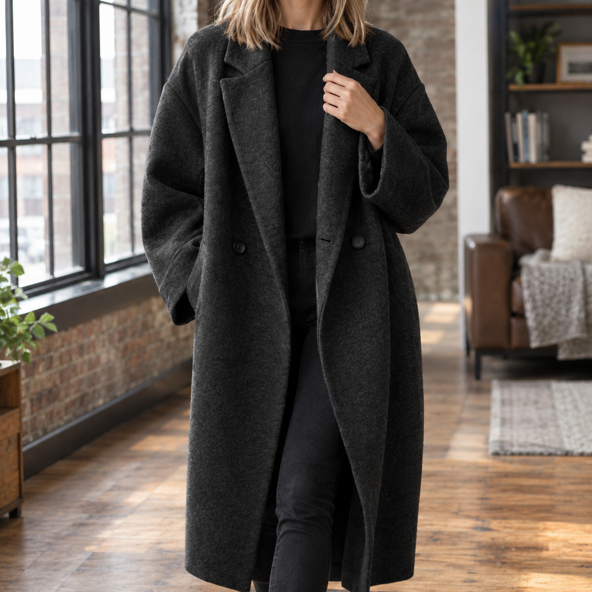 Wovella - Oversized Wool Blend Coat Winter Weekend Layering