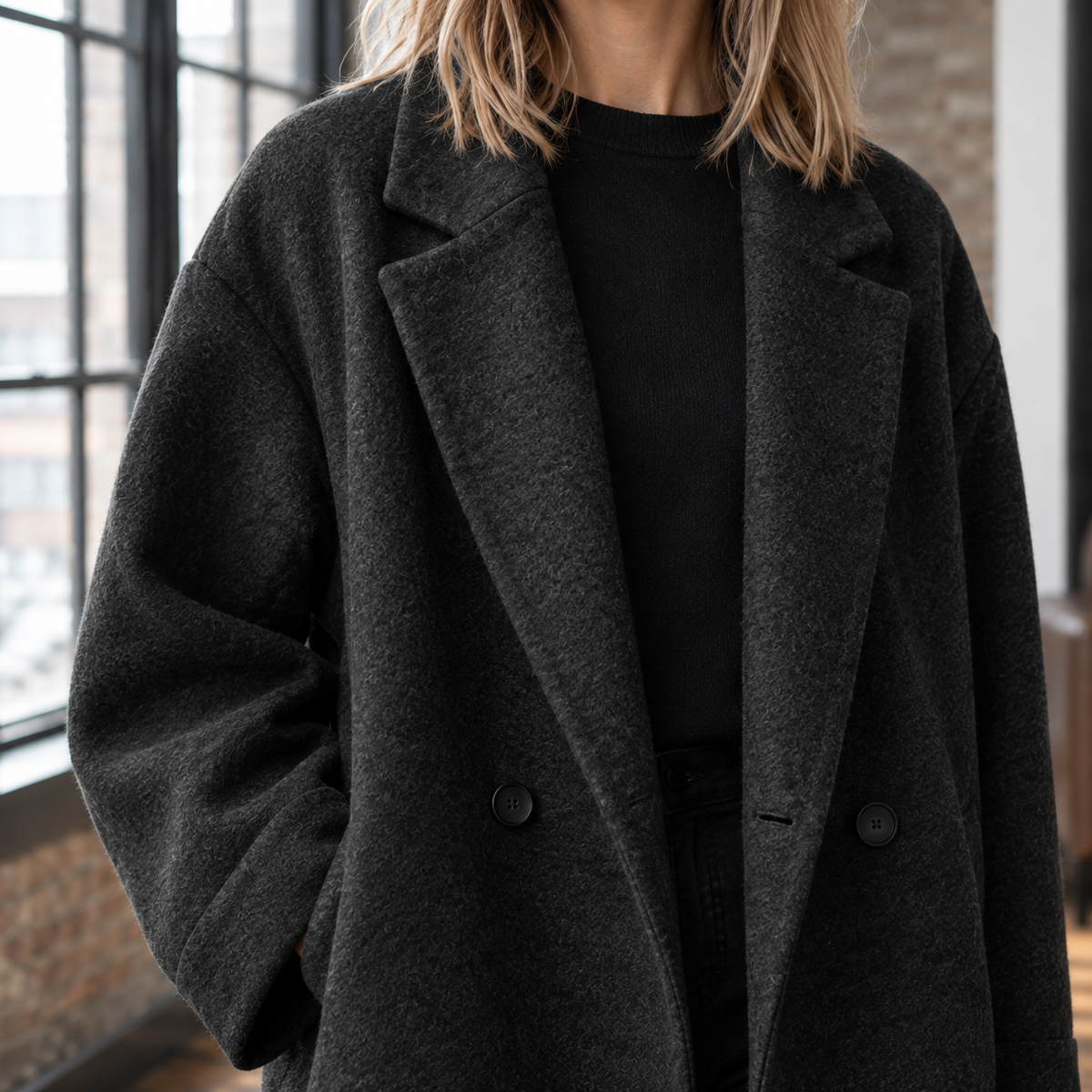 Wovella - Oversized Wool Blend Coat Winter Weekend Layering — view 2 of 6