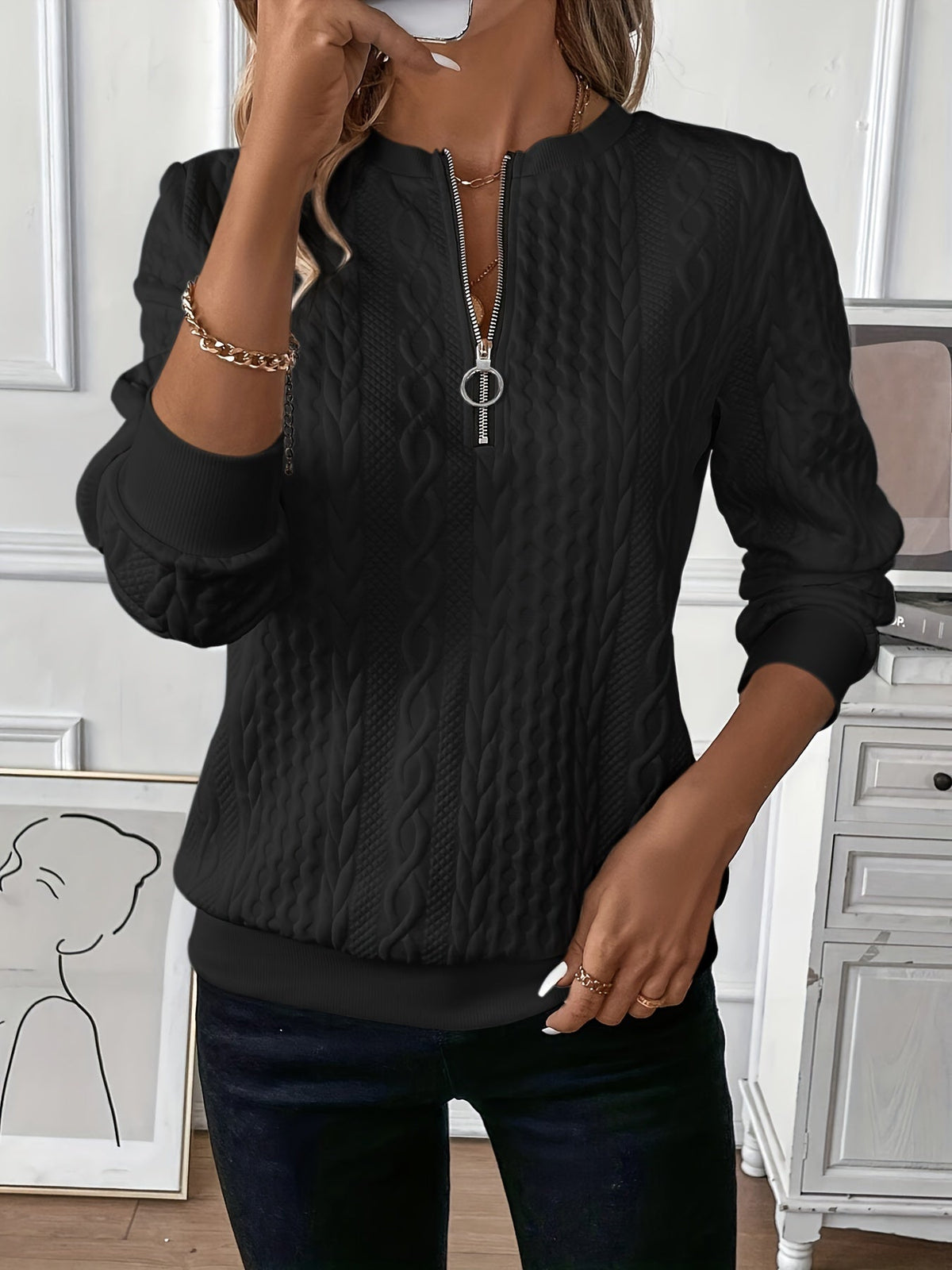 Wrenley - Half Zip Textured Knit Pullover Casual Layering — view 2 of 5